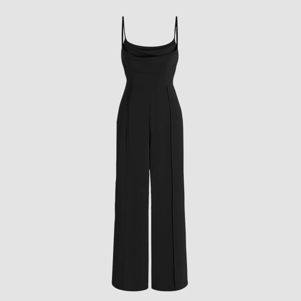 Solid Cowl Neck Stitch Jumpsuit